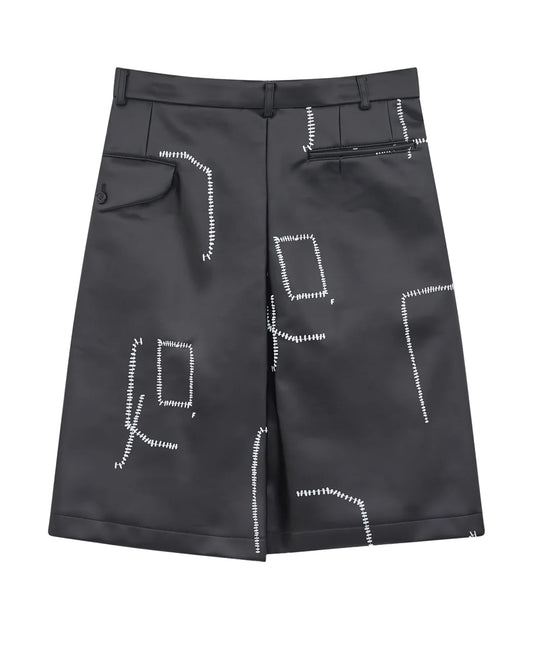 Black CDG Printed Stitch Detail Shorts