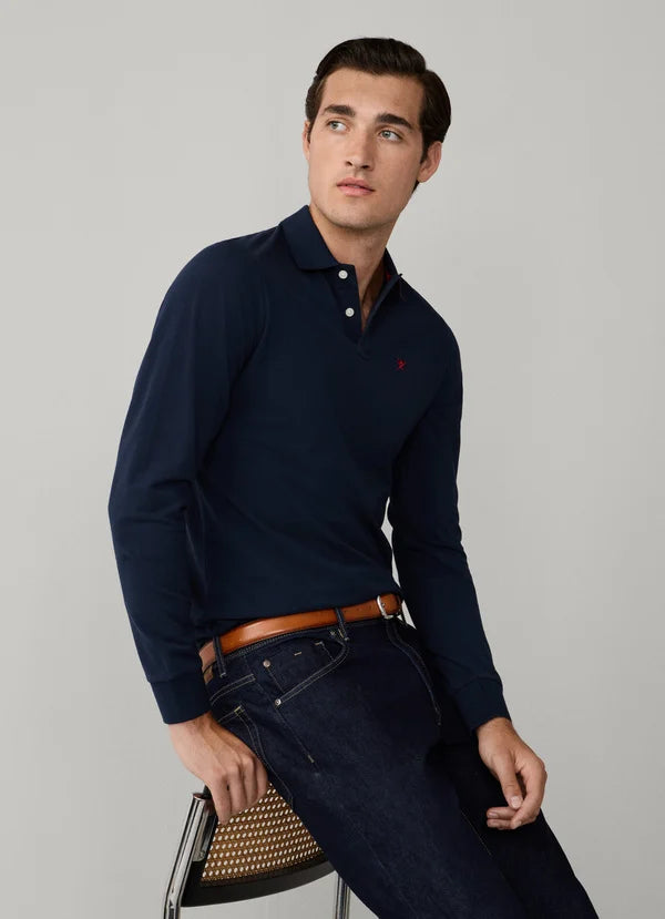 Slim Fit Long Sleeve Pique Polo