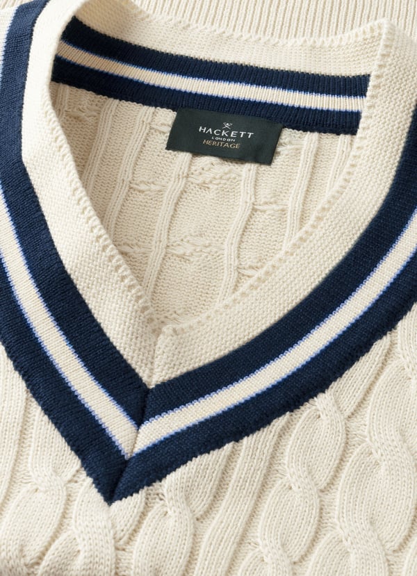Cricket Cable Knit V-Neck Jumper