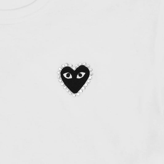 CDG PLAY T-Shirt ¨C Rhinestone Heart ¨C White, Black Heart