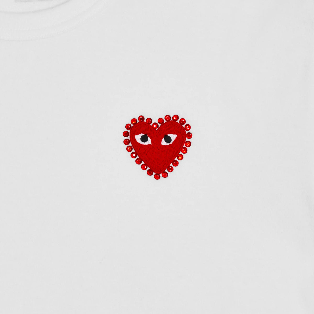 CDG PLAY T-shirt White Red Rhinestone Heart