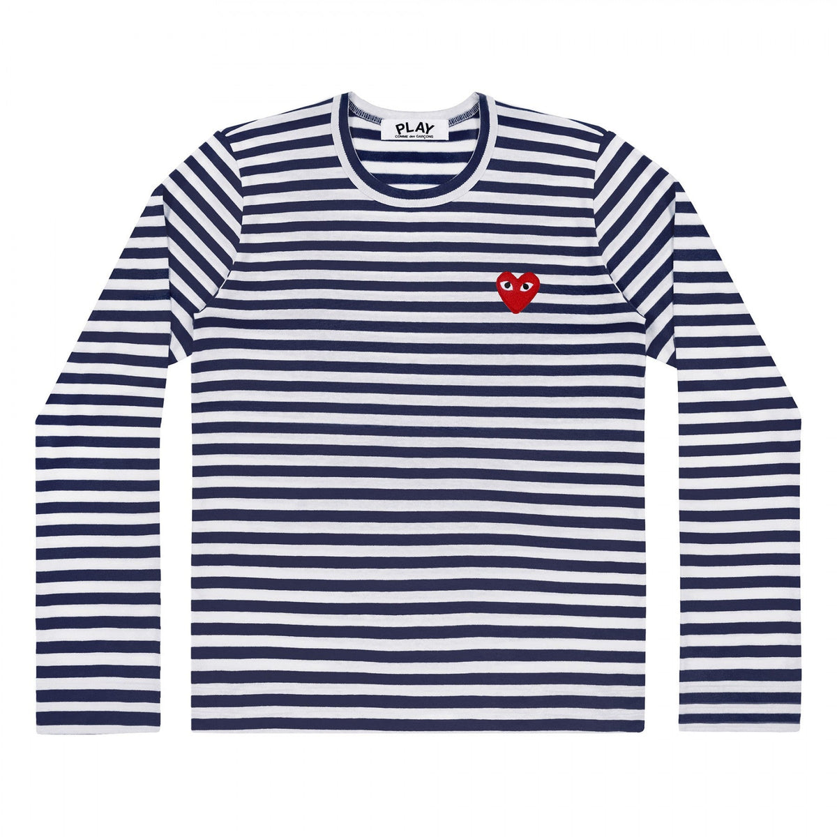 CDG PLAY Striped Long-Sleeve T-Shirt ¨C Navy-White, Red Heart