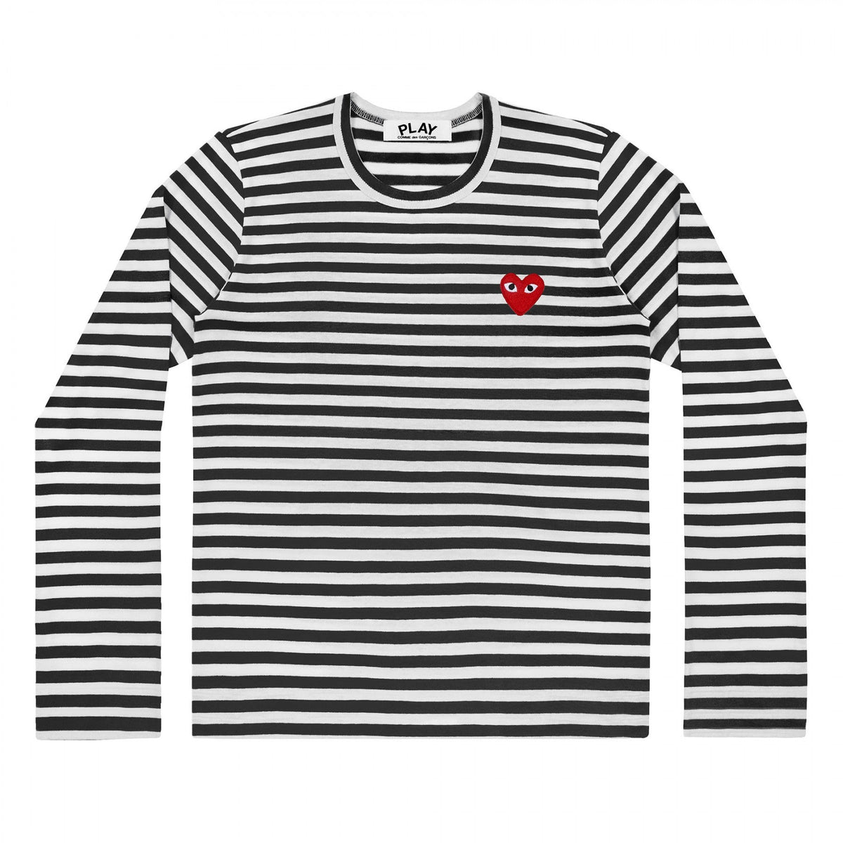 CDG PLAY Striped Long-Sleeve T-Shirt ¨C Black-White, Red Heart