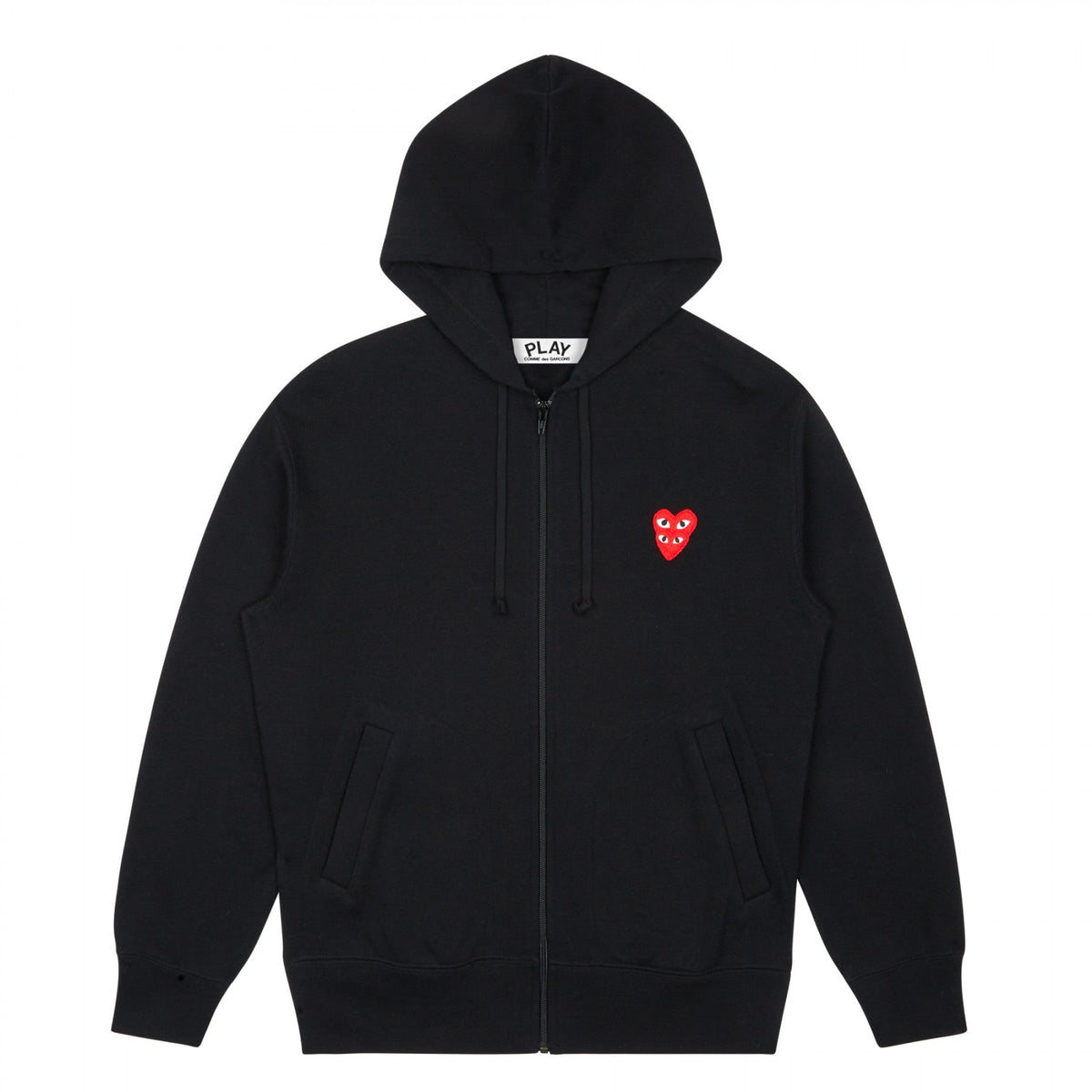 CDG PLAY Zip Hoodie Double Heart ¨C Black, Red Heart