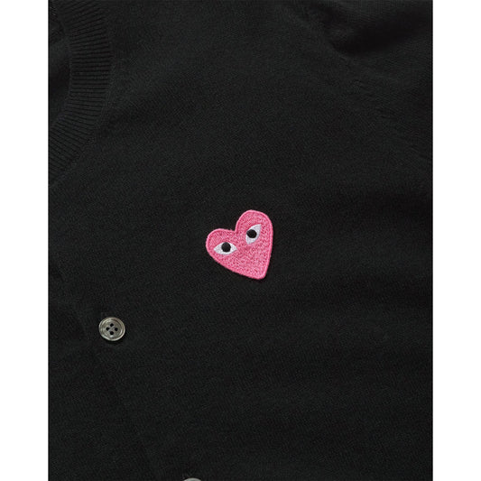CDG PLAY Crewneck Cardigan ¨C Black, Small Pink Heart