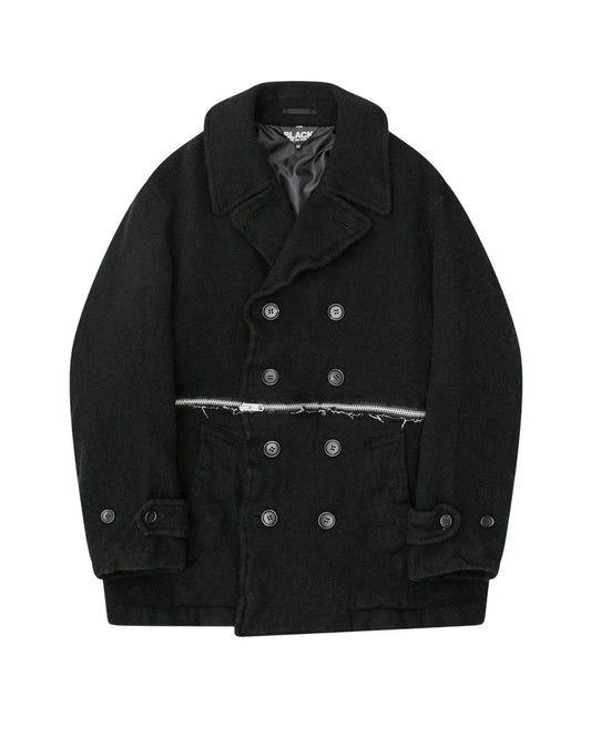 Black CDG Thick Tweed Zipped Pea Coat