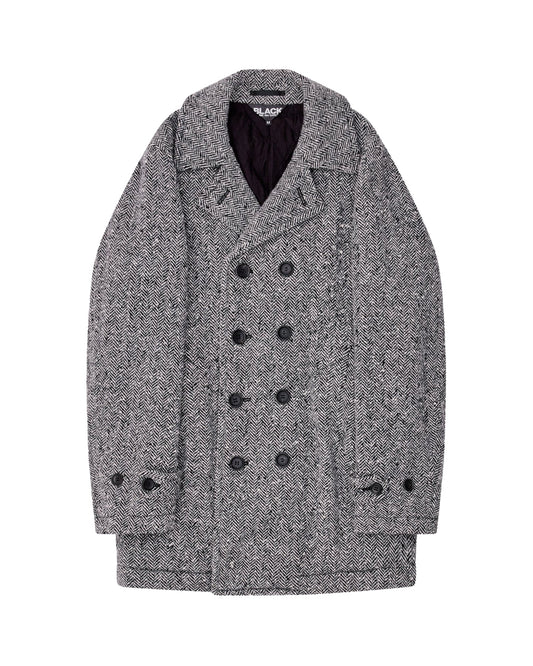 Black CDG Tweed Herringbone Pea Coat