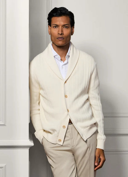 Cotton-Cashmere Rib Shawl Cardigan