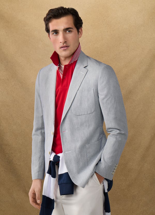 Classic Fit Cotton Linen Stripe Blazer