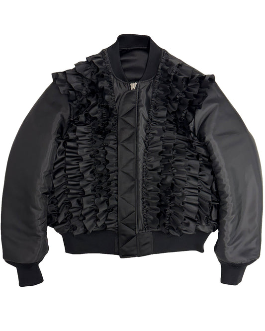 Black CDG Reversible Frilled Bomber Jacket