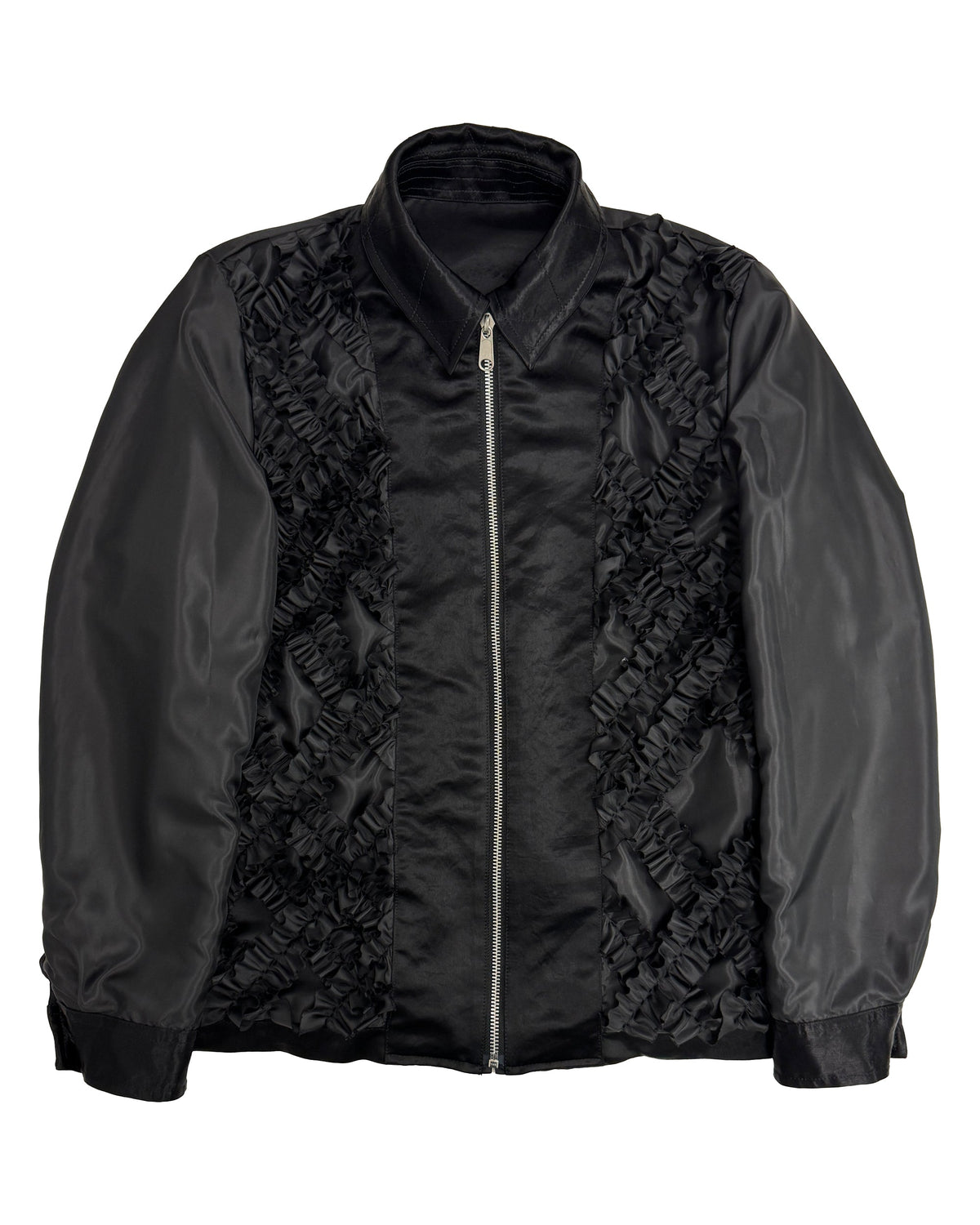 Black CDG Acetate Taffeta Frilled Lined Jacket
