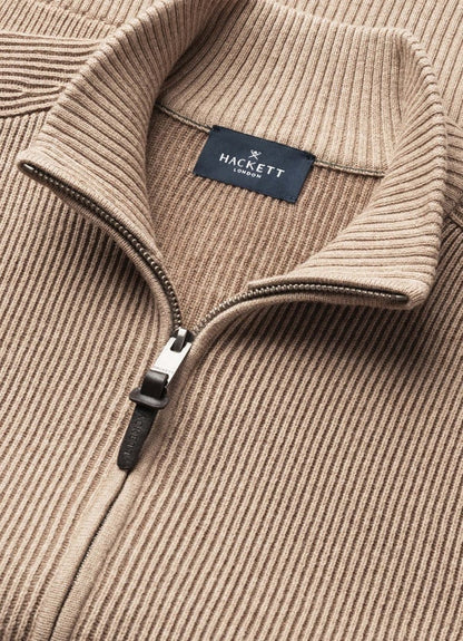 Wool-Cotton Bi-Colour Full-Zip Cardigan