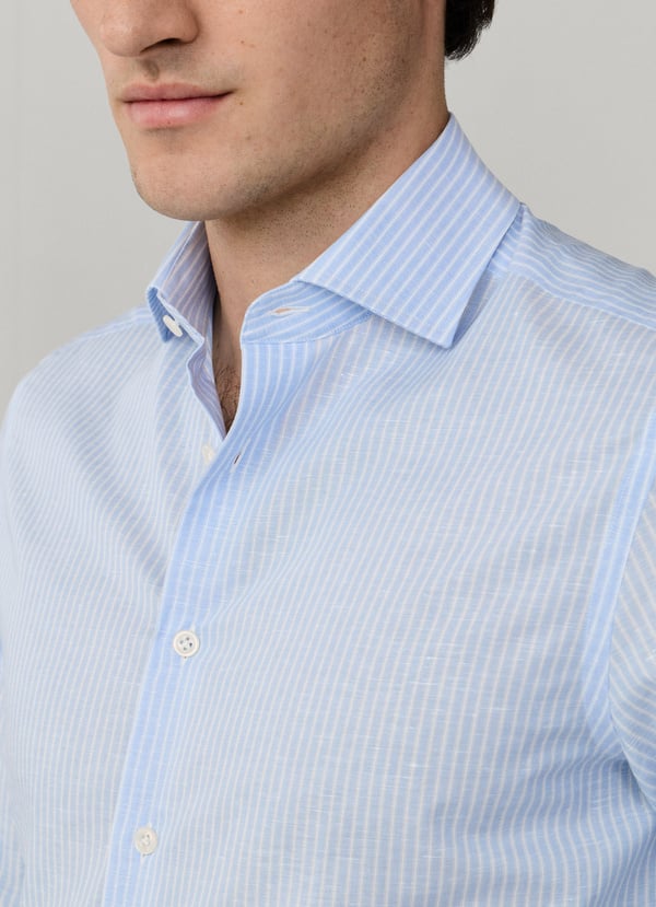 Classic Fit Formal Linen Blend Stripe Shirt