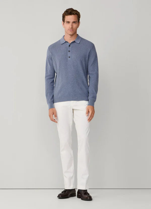 Merino Wool Textured Long Sleeve Knitted Polo