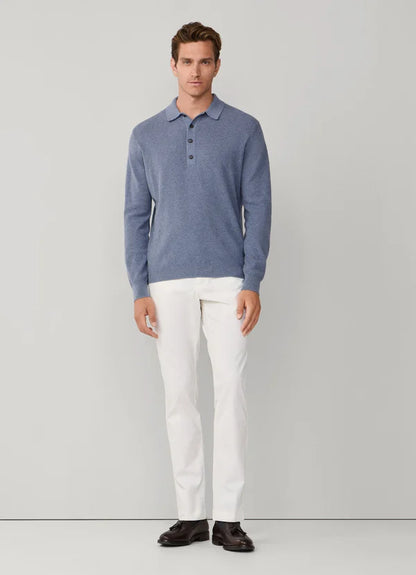 Merino Wool Textured Long Sleeve Knitted Polo