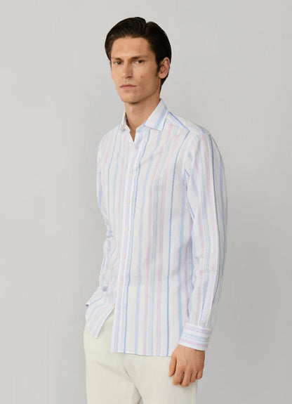 Tailored Fit Linen Blend Multi Stripe Shirt