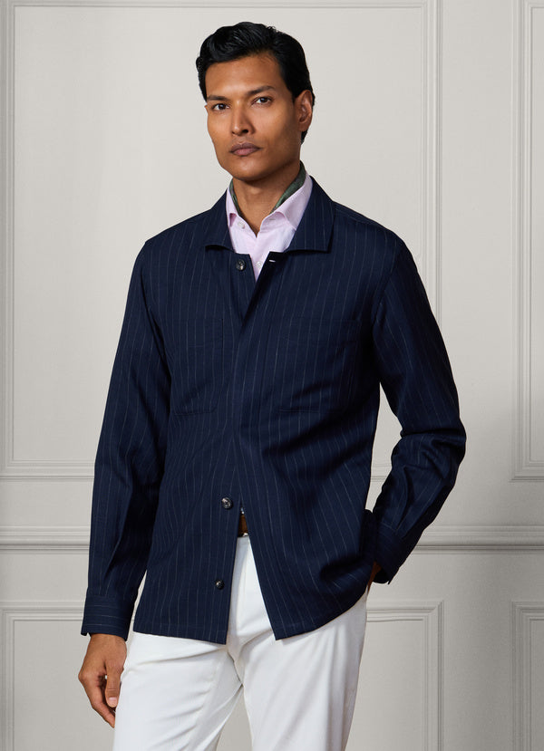 Wool-Silk Striped Overshirt - Woven In Italy