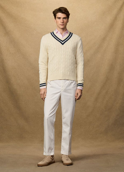 Cricket Cable Knit V-Neck Jumper
