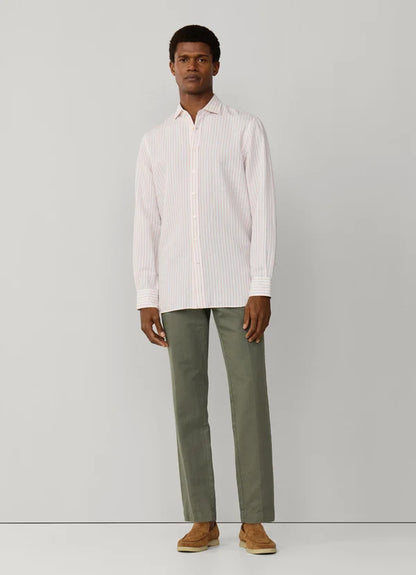 Tailored Fit Cotton-Linen Stripe Shirt