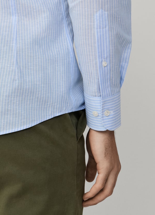 Classic Fit Formal Linen Blend Stripe Shirt