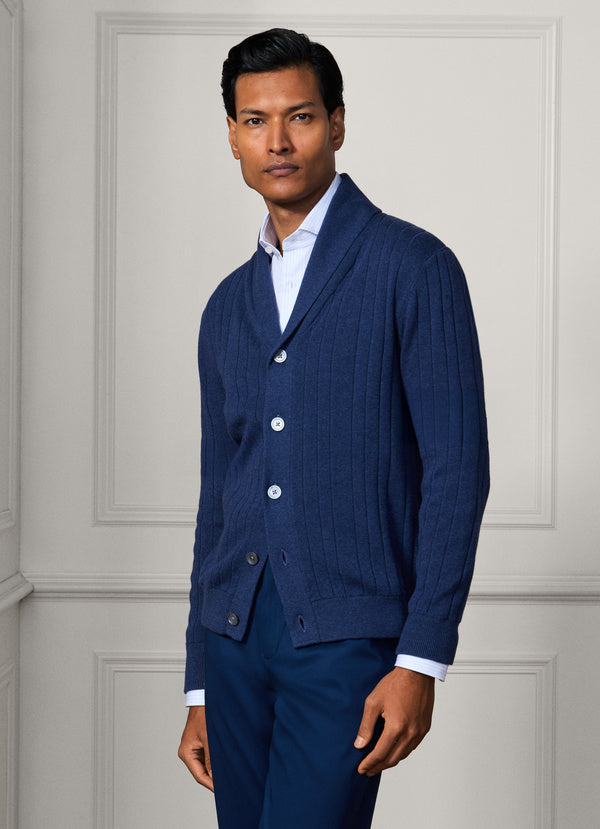 Cotton-Cashmere Rib Shawl Cardigan