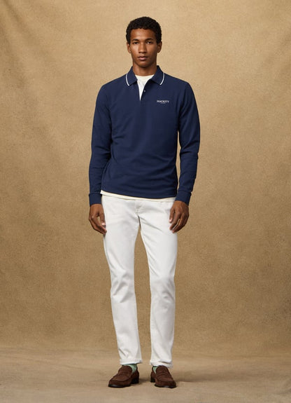 Classic Fit Branded Long Sleeve Polo