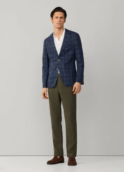 Linen-Cotton Windowpane Check Blazer