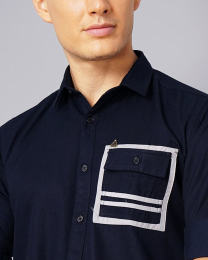 Outline Pocket Navy Solid Shirt