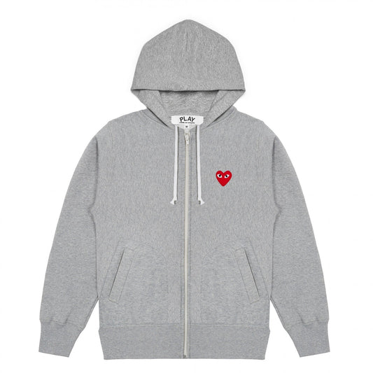 CDG PLAY Zip Hoodie ¨C Gray, Red Heart