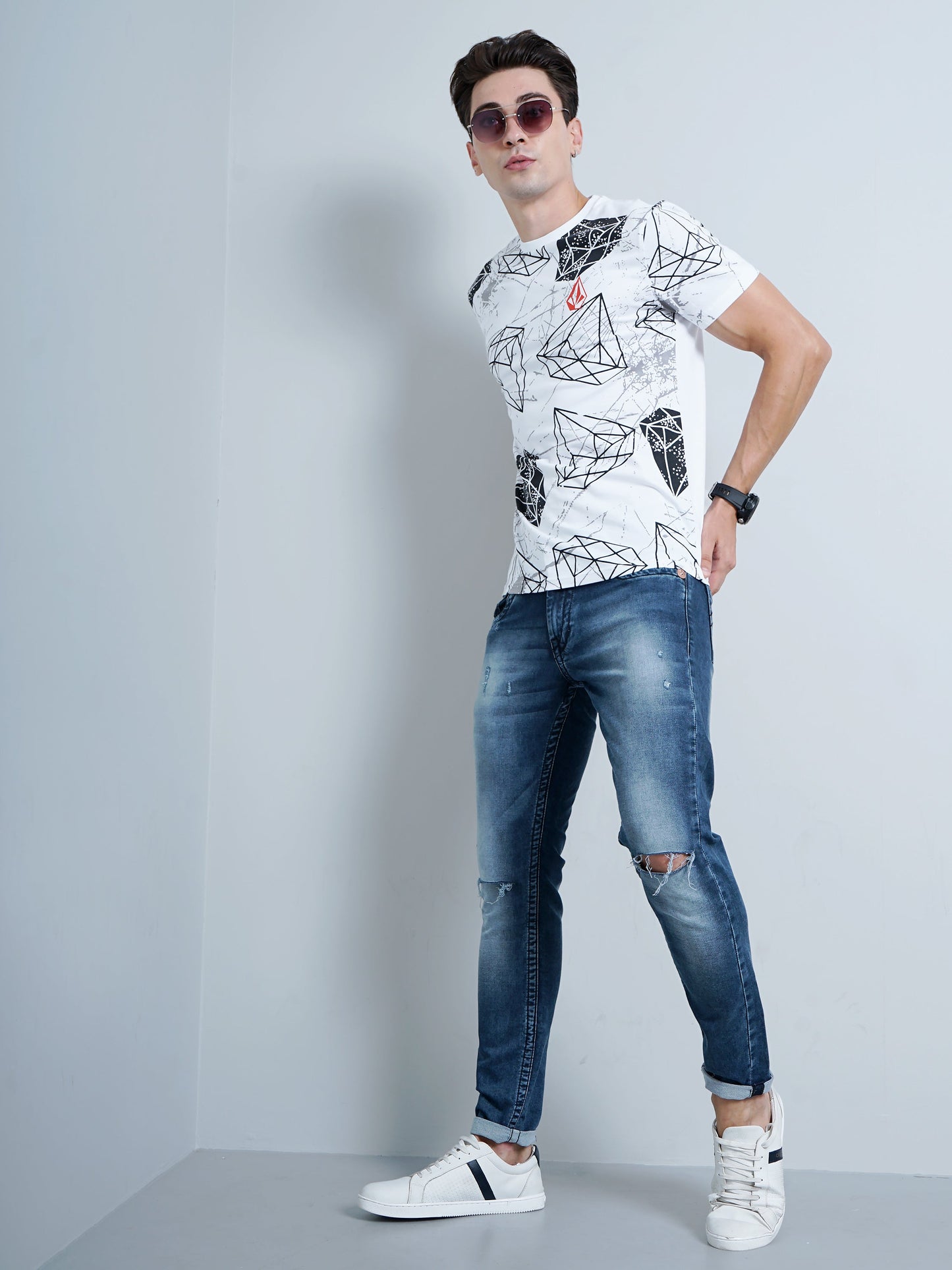 Diamond Print White T-Shirt