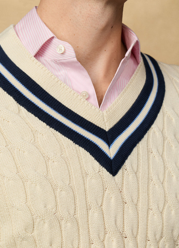 Cricket Cable Knit V-Neck Jumper