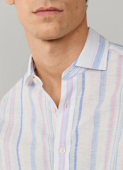 Tailored Fit Linen Blend Multi Stripe Shirt