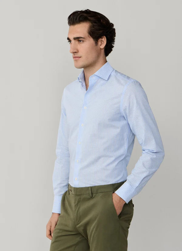 Classic Fit Formal Linen Blend Stripe Shirt