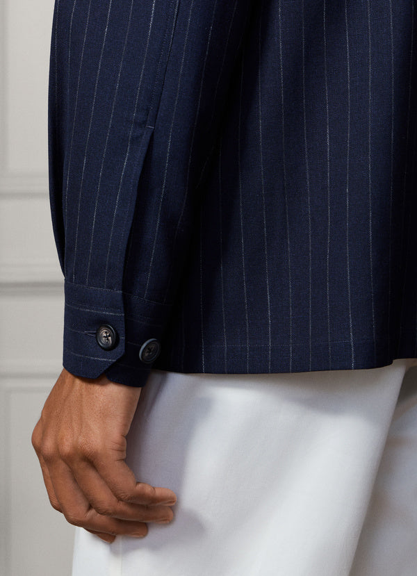 Wool-Silk Striped Overshirt - Woven In Italy