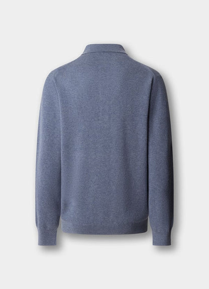 Merino Wool Textured Long Sleeve Knitted Polo