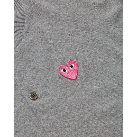 CDG PLAY Crewneck Cardigan ¨C Gray, Small Pink Heart