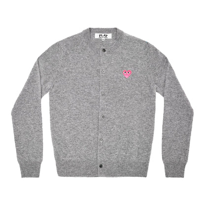 CDG PLAY Crewneck Cardigan ¨C Gray, Small Pink Heart