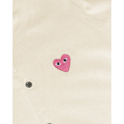 CDG PLAY Crewneck Cardigan ¨C White, Small Pink Heart