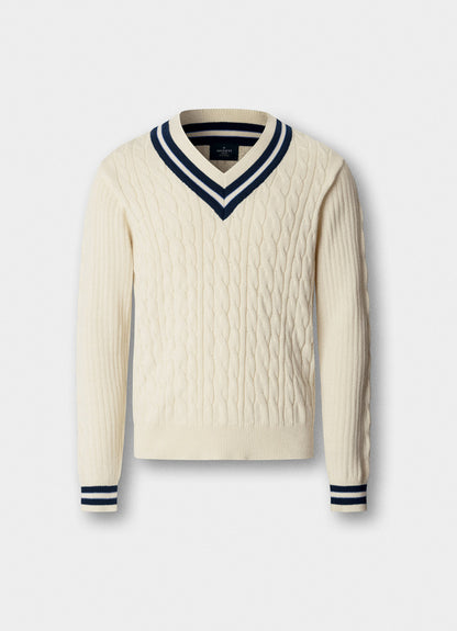 Cricket Cable Knit V-Neck Jumper
