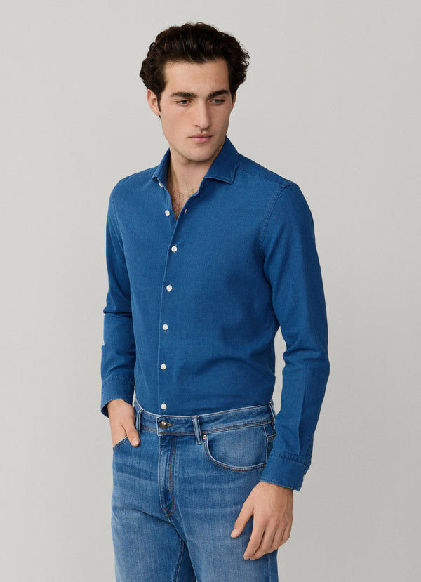 Tailored Fit Textured Denim Shirt