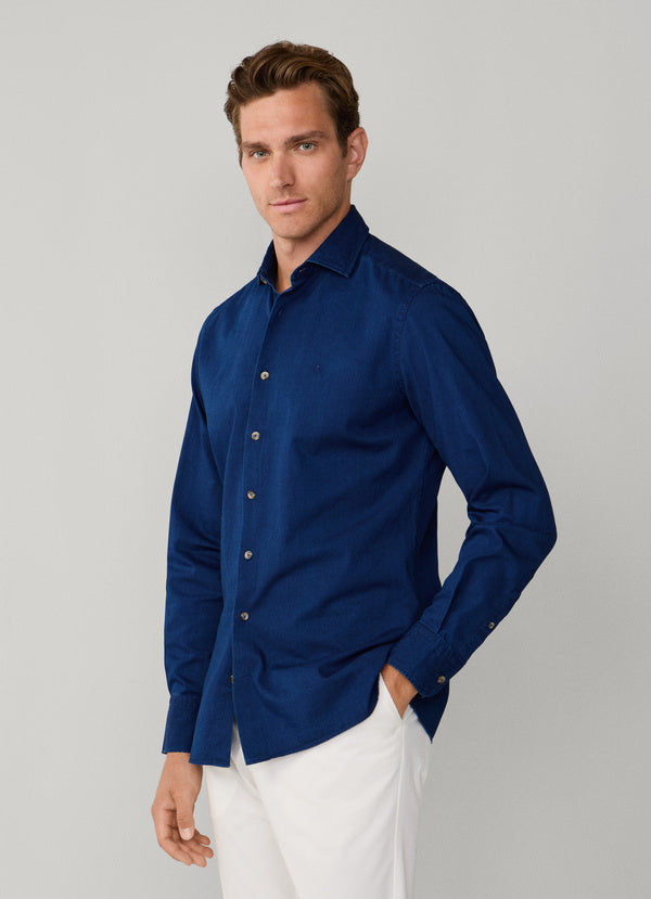 Tailored Fit Dark Blue Denim Shirt