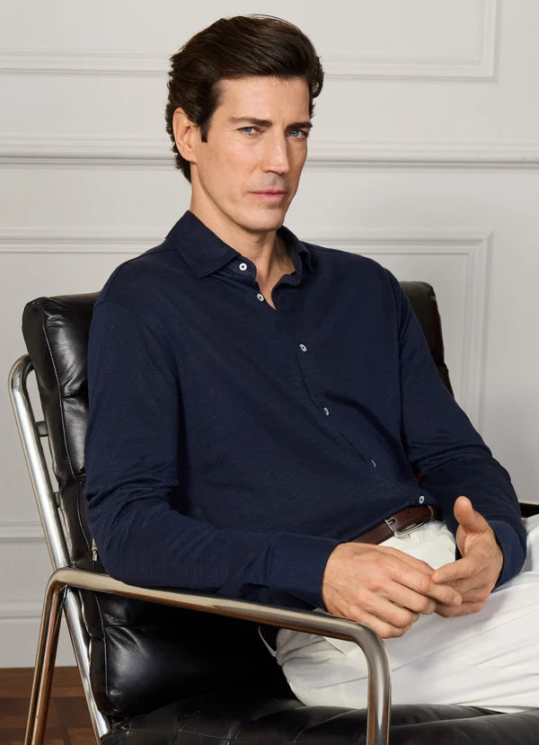 Classic Fit Linen Long Sleeve Shirt Polo
