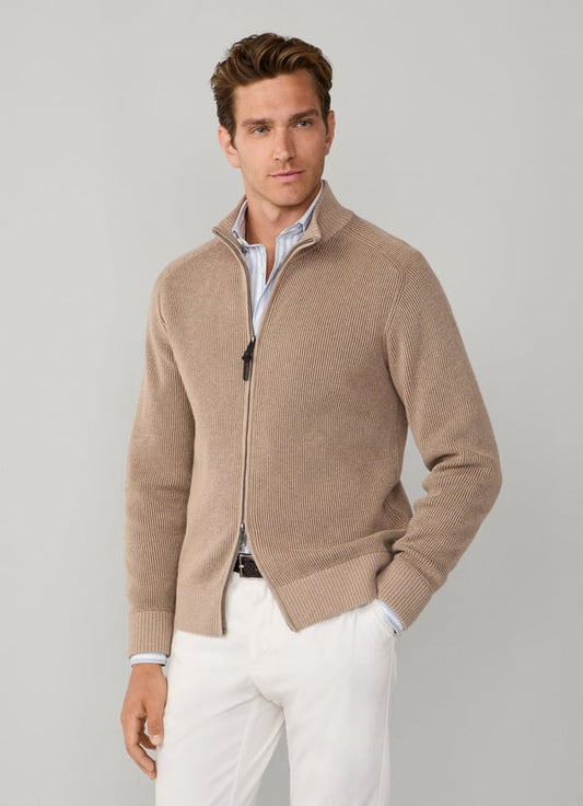 Wool-Cotton Bi-Colour Full-Zip Cardigan