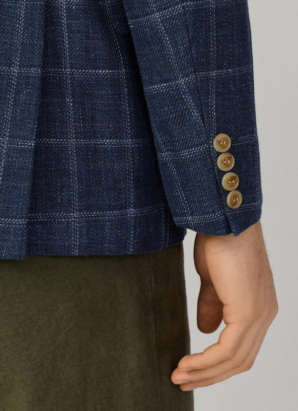 Linen-Cotton Windowpane Check Blazer